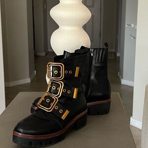 Jeffrey Campbell Black and Gold Combat Boots
